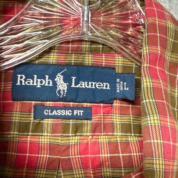 Ralph Lauren Shirt Men's Large Classic Fit Red Green Plaid Button Up Long Sleeve - Picture 2 of 5
